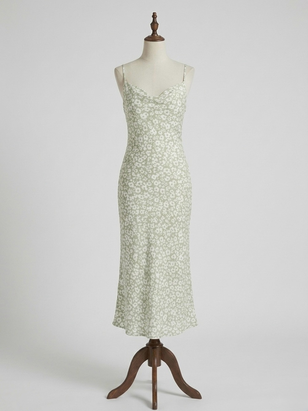 Delicate Floral Slip Dress in Sage Green and White